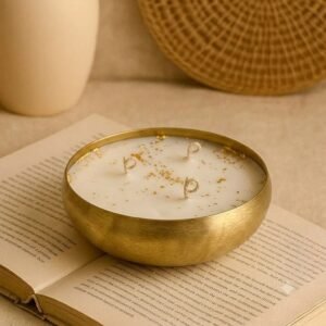Golden Brushed Metal Urli Scented Soy Wax Candle- 300g (3 Wick)